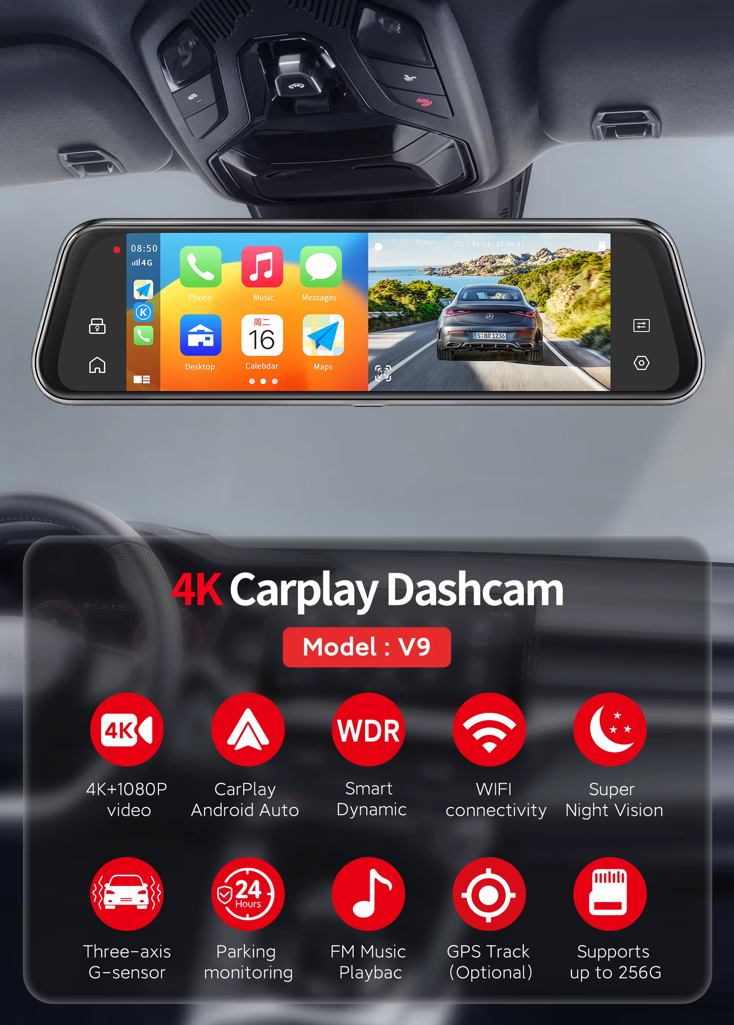 CarLover - Premium Dual Lens Dash Cam™ W Apple-Carply/Andriod-Auto
